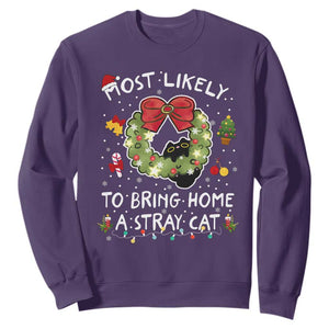 Kitten Christmas Sweatshirt Most Likely To Bring Home A Stray Cat Matching Xmas TS10 Purple Print Your Wear