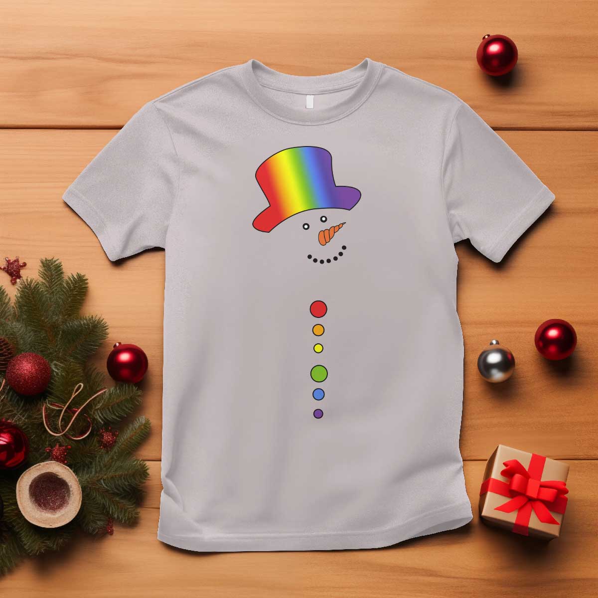 LGBTQ Christmas T Shirt Rainbow Gay Pride Holiday Snowman TS10 Ice Gray Print Your Wear