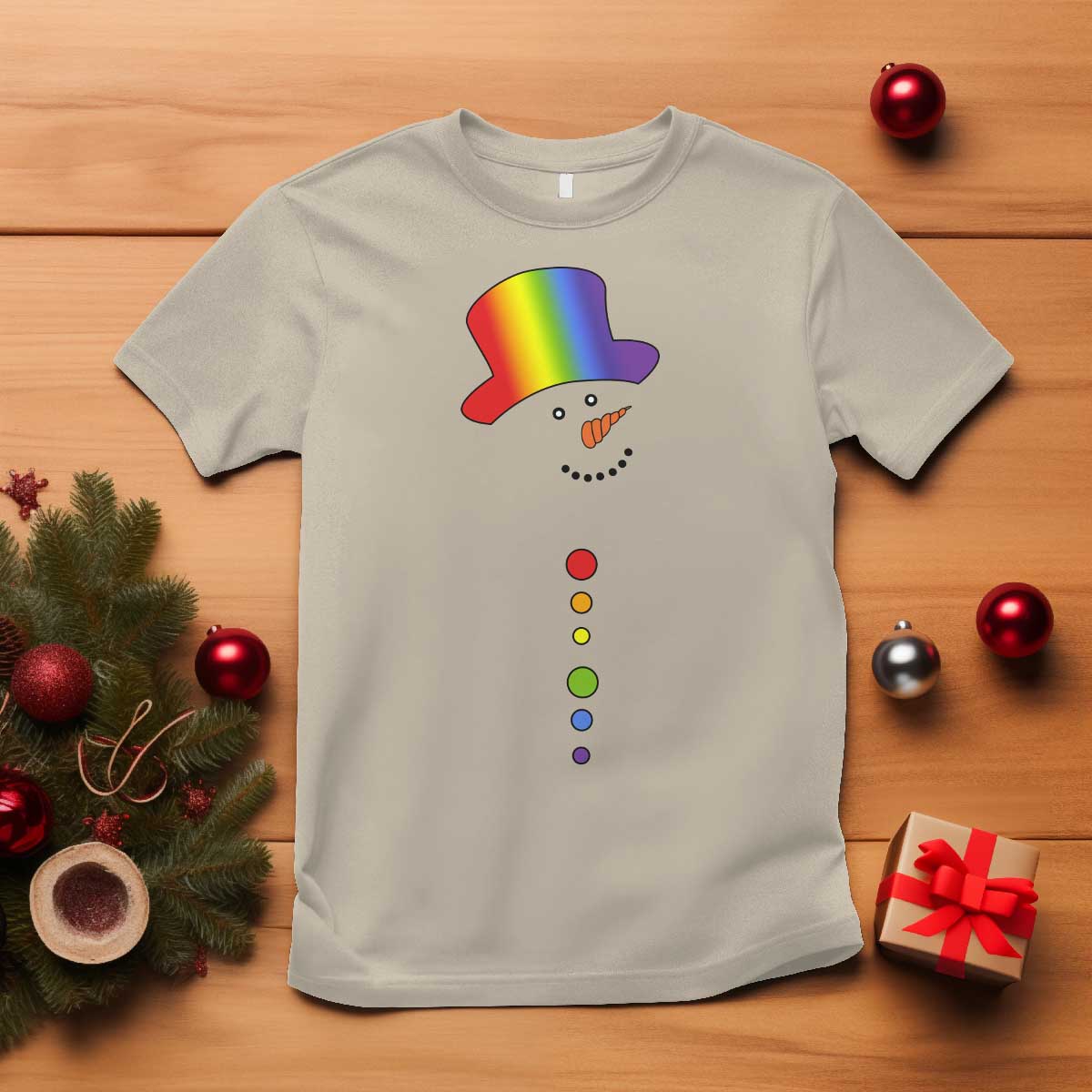 LGBTQ Christmas T Shirt Rainbow Gay Pride Holiday Snowman TS10 Sand Print Your Wear