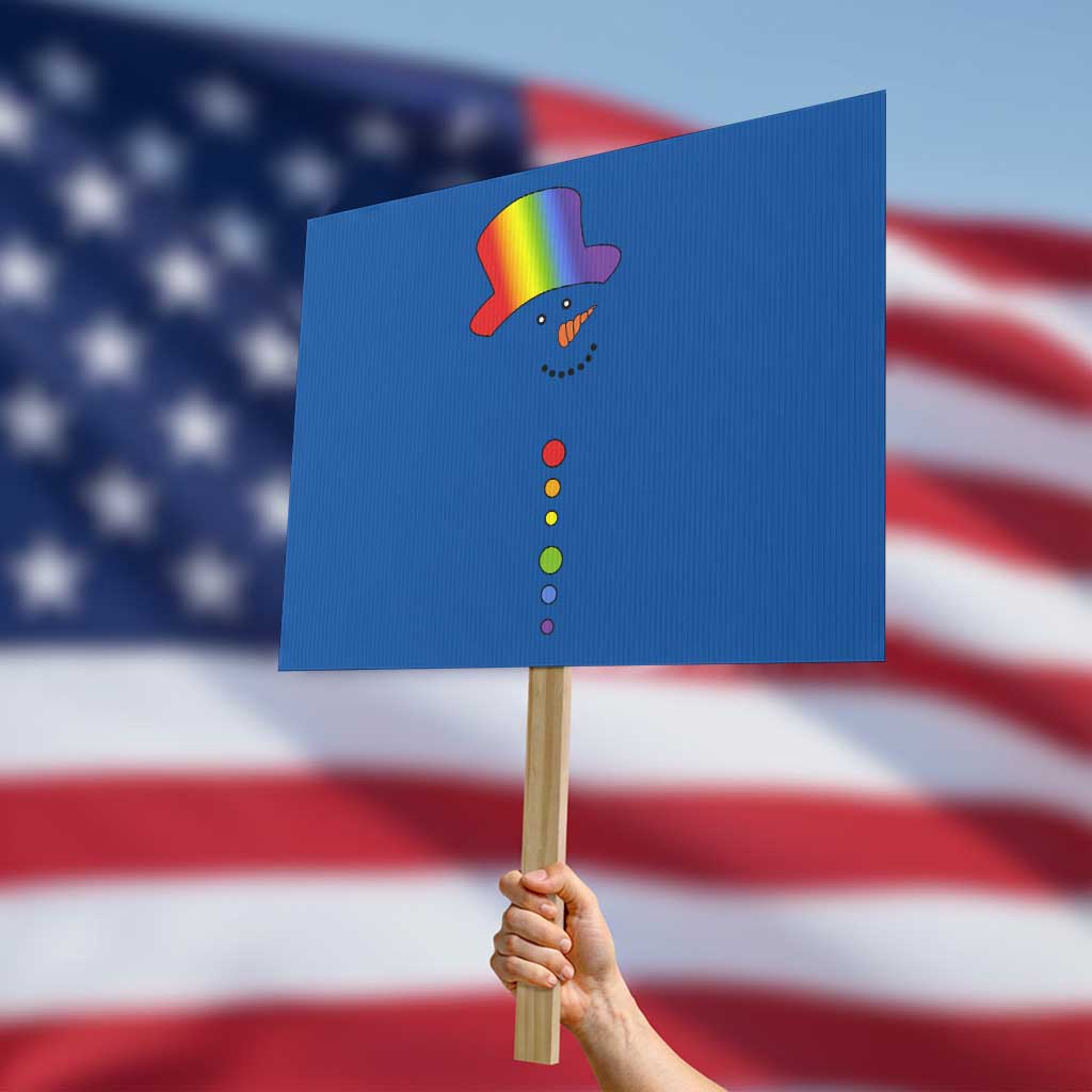 LGBTQ Christmas Protest Sign Rainbow Gay Pride Holiday Snowman TS10 Horizontal 18" × 24" Blue Print Your Wear