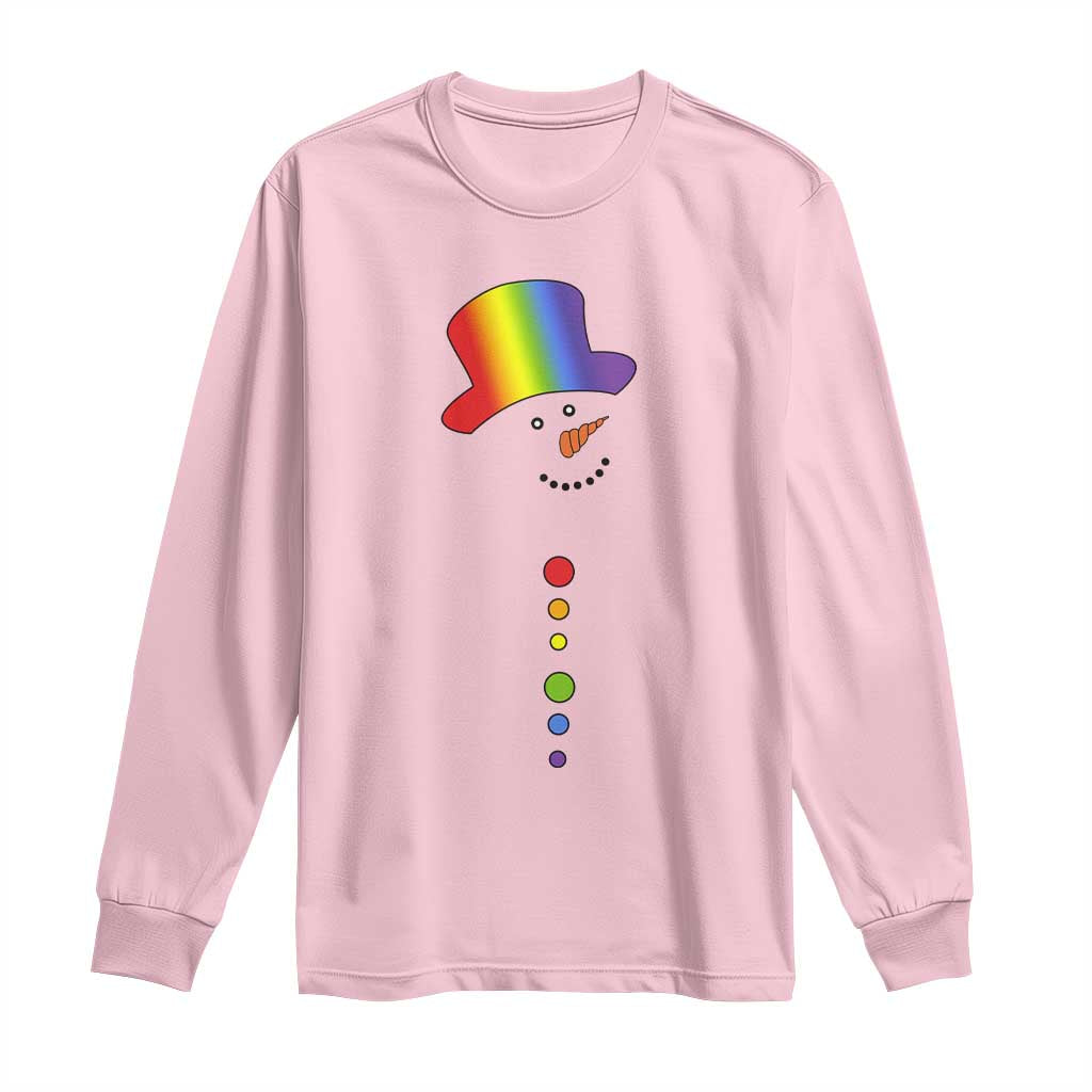 LGBTQ Christmas Long Sleeve Shirt Rainbow Gay Pride Holiday Snowman TS10 Light Pink Print Your Wear