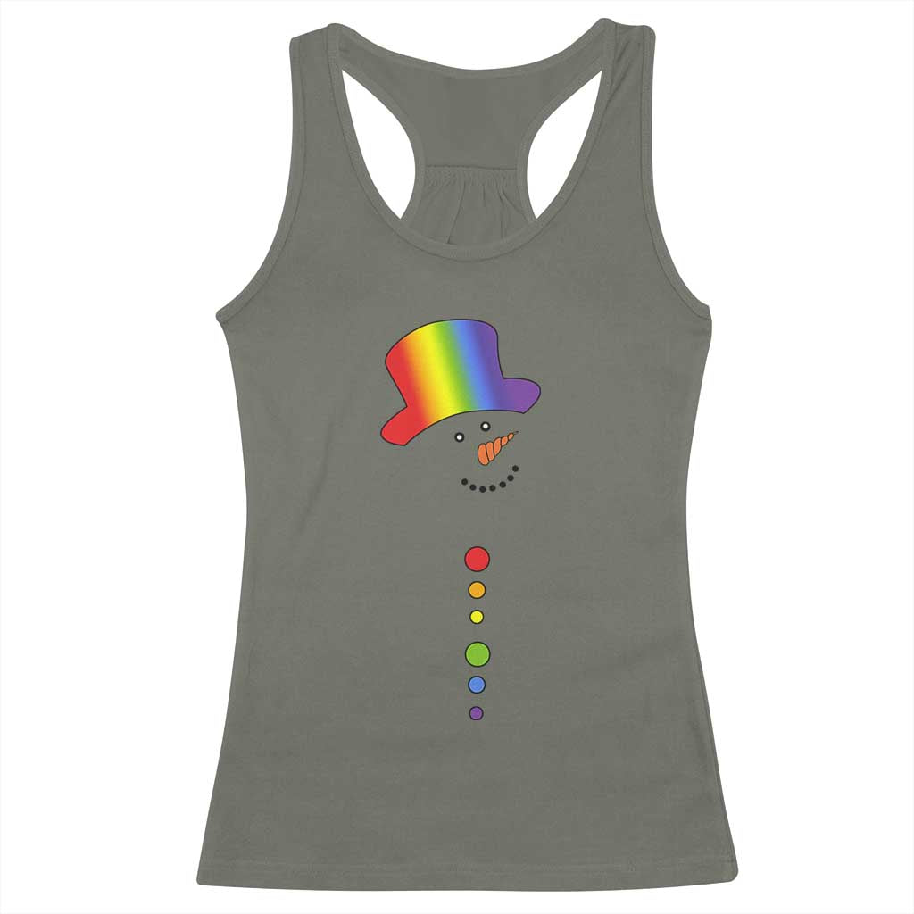 LGBTQ Christmas Racerback Tank Top Rainbow Gay Pride Holiday Snowman TS10 Military Green Print Your Wear
