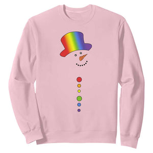 LGBTQ Christmas Sweatshirt Rainbow Gay Pride Holiday Snowman TS10 Light Pink Print Your Wear