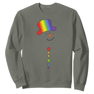 LGBTQ Christmas Sweatshirt Rainbow Gay Pride Holiday Snowman TS10 Military Green Print Your Wear