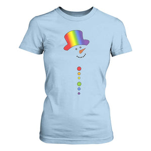 LGBTQ Christmas T Shirt For Women Rainbow Gay Pride Holiday Snowman TS10 Light Blue Print Your Wear