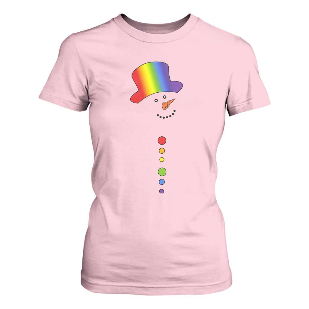 LGBTQ Christmas T Shirt For Women Rainbow Gay Pride Holiday Snowman TS10 Light Pink Print Your Wear