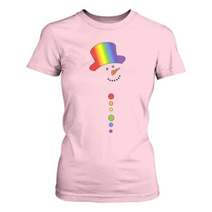 LGBTQ Christmas T Shirt For Women Rainbow Gay Pride Holiday Snowman TS10 Light Pink Print Your Wear