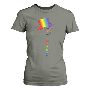 LGBTQ Christmas T Shirt For Women Rainbow Gay Pride Holiday Snowman TS10 Military Green Print Your Wear
