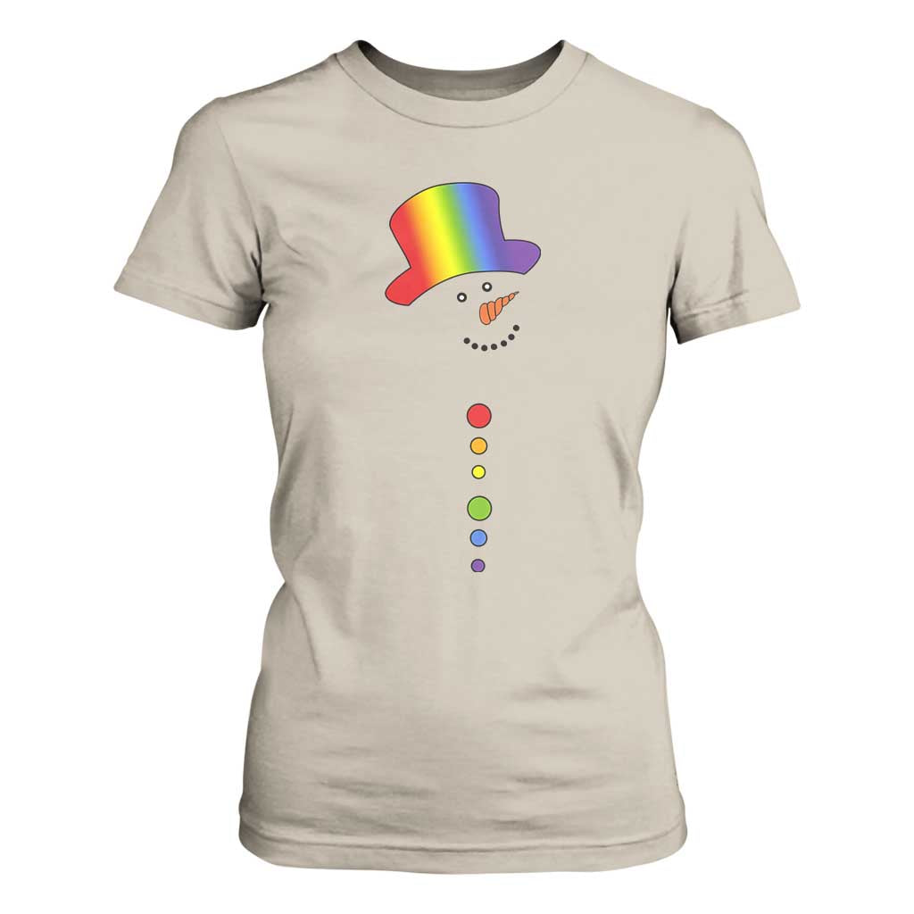 LGBTQ Christmas T Shirt For Women Rainbow Gay Pride Holiday Snowman TS10 Sand Print Your Wear