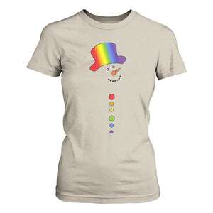 LGBTQ Christmas T Shirt For Women Rainbow Gay Pride Holiday Snowman TS10 Sand Print Your Wear