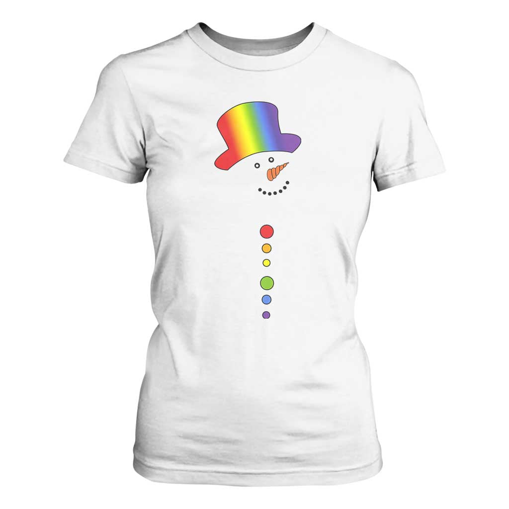 LGBTQ Christmas T Shirt For Women Rainbow Gay Pride Holiday Snowman TS10 White Print Your Wear