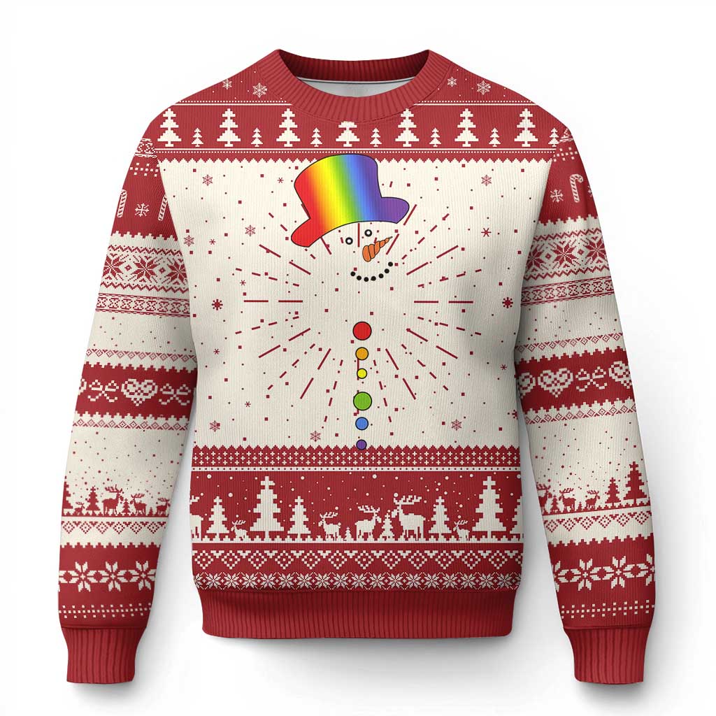LGBTQ Christmas Knit Sweatshirt Rainbow Gay Pride Holiday Snowman - Print Your Wear