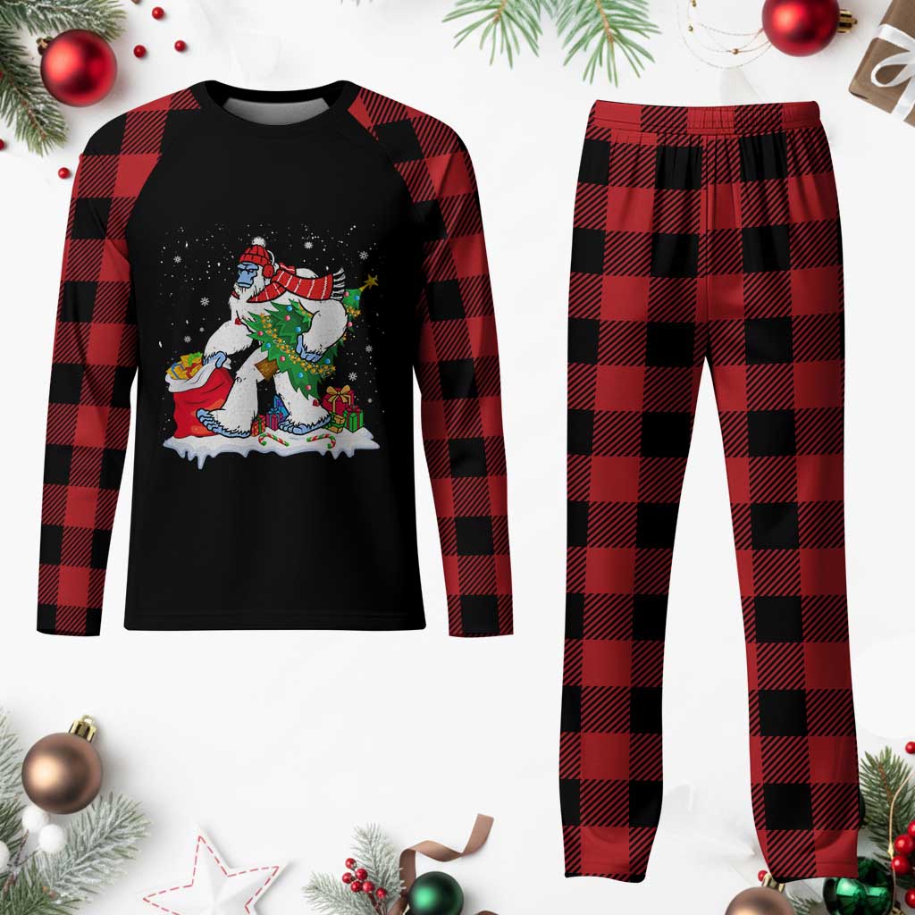 Funny Bigfoot Plaid Pajama Set Believe Winter Yeti Santa Hat Sasquatch Loves Xmas Tree Lights TS10 Buffalo Plaid Print Your Wear