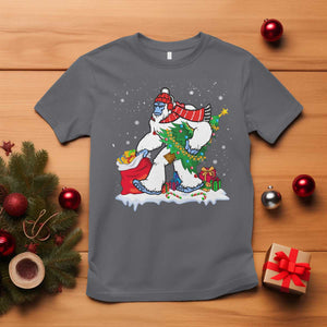 Funny Bigfoot Christmas T Shirt Believe Winter Yeti Santa Hat Sasquatch Loves Xmas Tree Lights TS10 Charcoal Print Your Wear