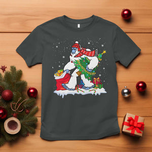 Funny Bigfoot Christmas T Shirt Believe Winter Yeti Santa Hat Sasquatch Loves Xmas Tree Lights TS10 Dark Heather Print Your Wear