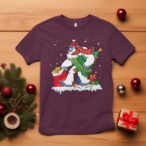 Funny Bigfoot Christmas T Shirt Believe Winter Yeti Santa Hat Sasquatch Loves Xmas Tree Lights TS10 Maroon Print Your Wear