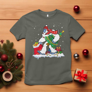 Funny Bigfoot Christmas T Shirt Believe Winter Yeti Santa Hat Sasquatch Loves Xmas Tree Lights TS10 Military Green Print Your Wear