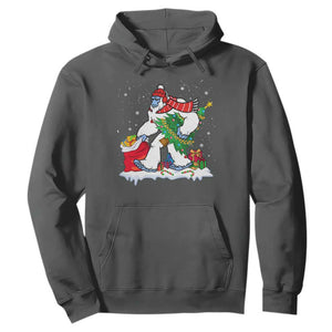 Funny Bigfoot Christmas Hoodie Believe Winter Yeti Santa Hat Sasquatch Loves Xmas Tree Lights TS10 Dark Heather Print Your Wear