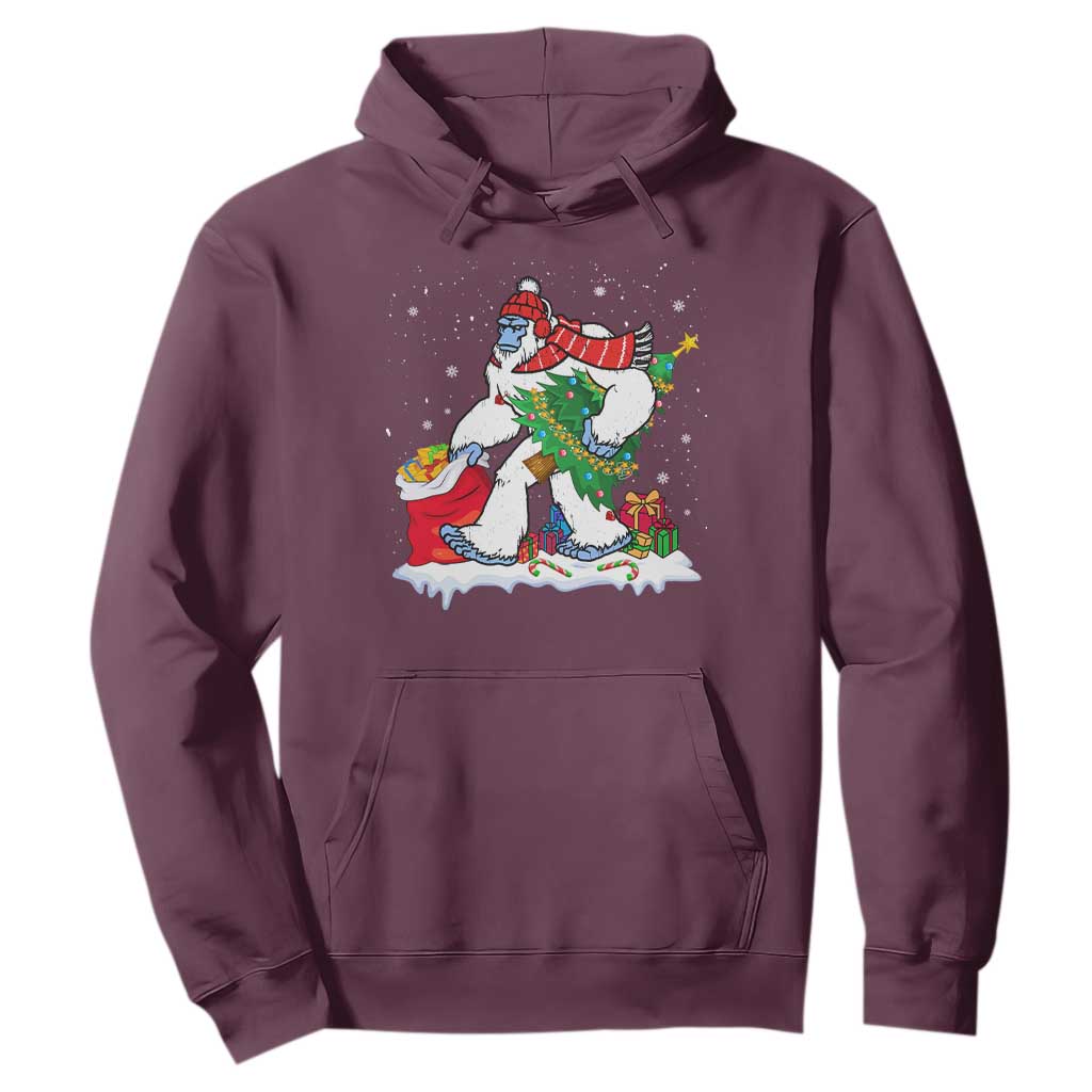 Funny Bigfoot Christmas Hoodie Believe Winter Yeti Santa Hat Sasquatch Loves Xmas Tree Lights TS10 Maroon Print Your Wear