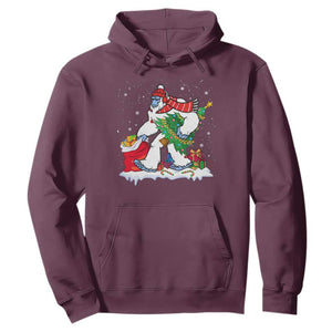 Funny Bigfoot Christmas Hoodie Believe Winter Yeti Santa Hat Sasquatch Loves Xmas Tree Lights TS10 Maroon Print Your Wear