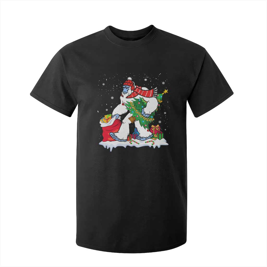 Funny Bigfoot Christmas T Shirt For Kid Believe Winter Yeti Santa Hat Sasquatch Loves Xmas Tree Lights TS10 Black Print Your Wear