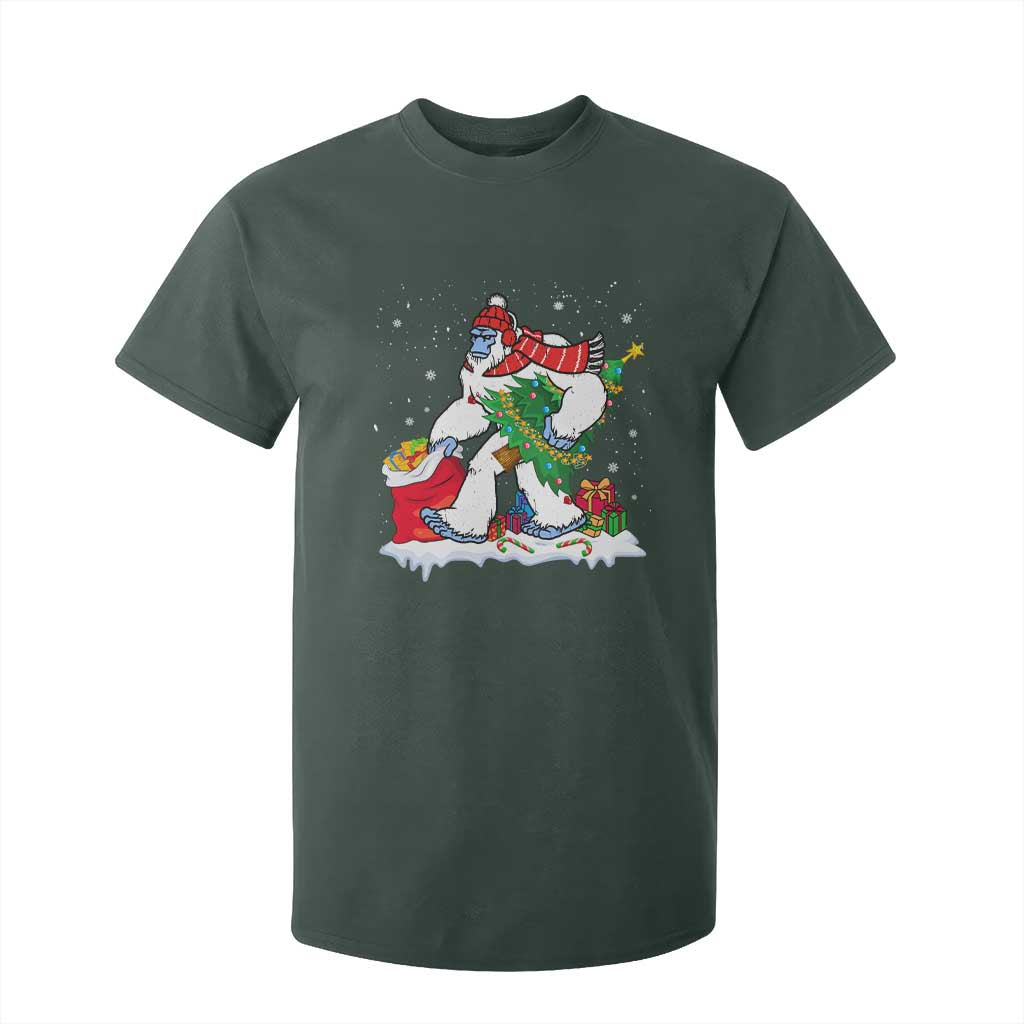 Funny Bigfoot Christmas T Shirt For Kid Believe Winter Yeti Santa Hat Sasquatch Loves Xmas Tree Lights TS10 Dark Forest Green Print Your Wear