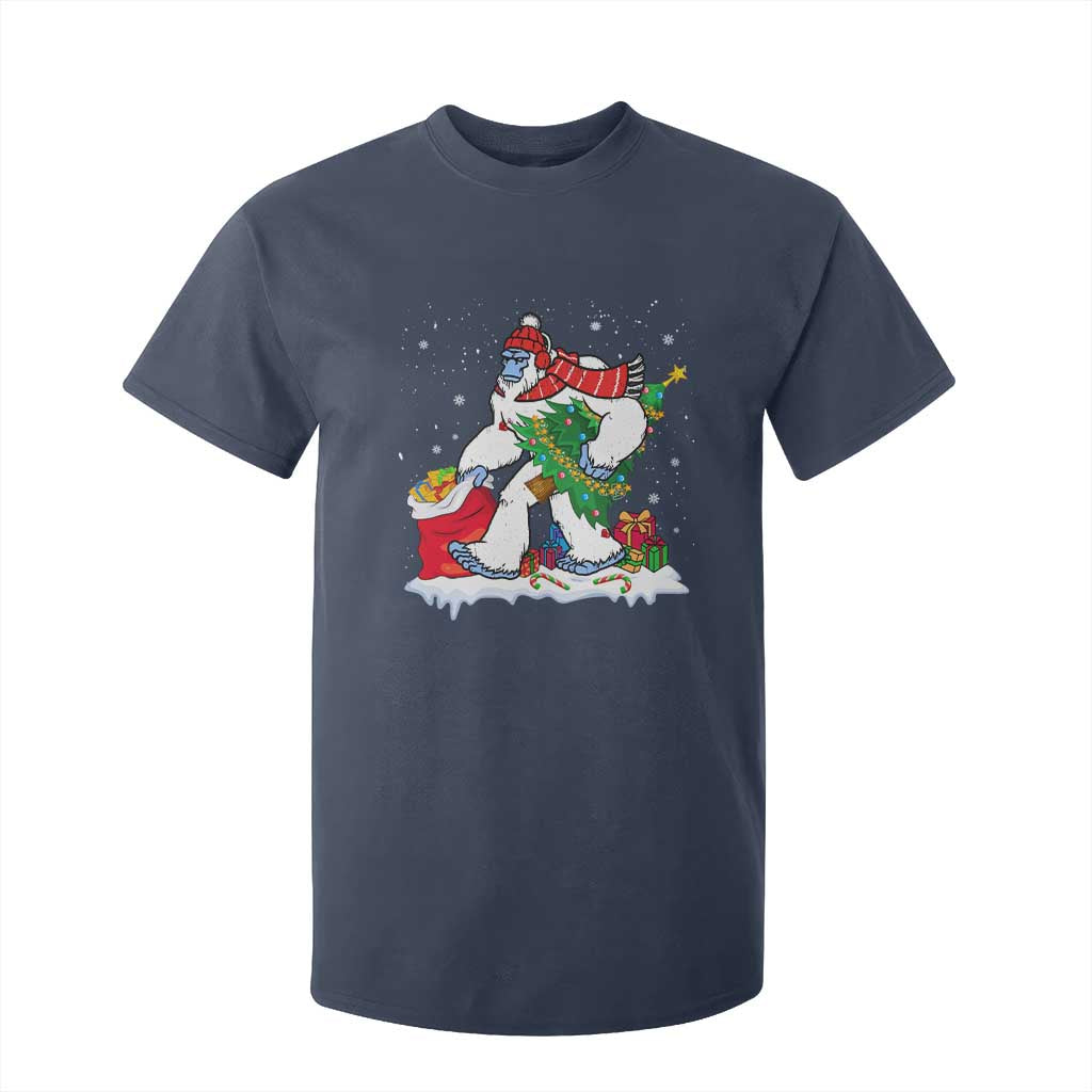 Funny Bigfoot Christmas T Shirt For Kid Believe Winter Yeti Santa Hat Sasquatch Loves Xmas Tree Lights TS10 Navy Print Your Wear