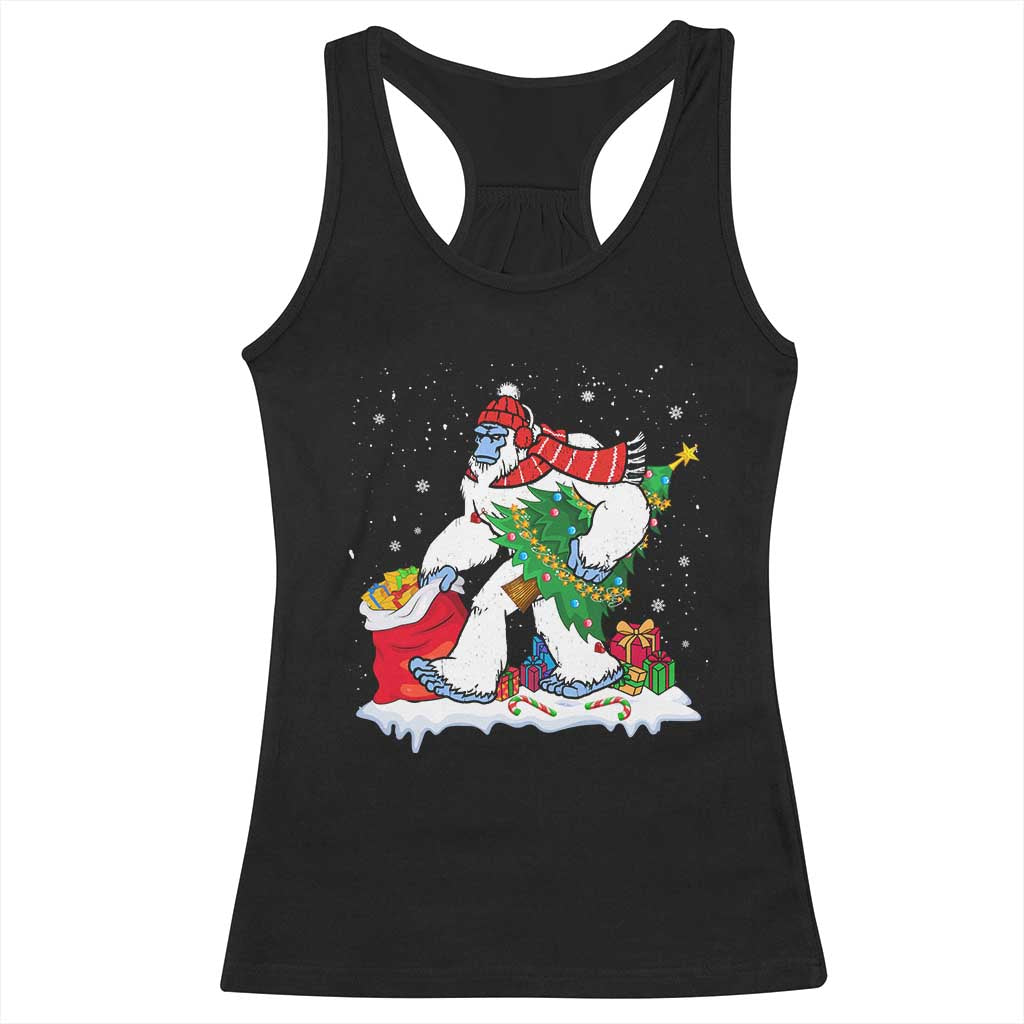 Funny Bigfoot Christmas Racerback Tank Top Believe Winter Yeti Santa Hat Sasquatch Loves Xmas Tree Lights TS10 Black Print Your Wear