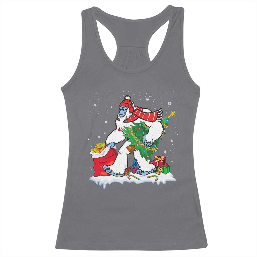 Funny Bigfoot Christmas Racerback Tank Top Believe Winter Yeti Santa Hat Sasquatch Loves Xmas Tree Lights TS10 Charcoal Print Your Wear