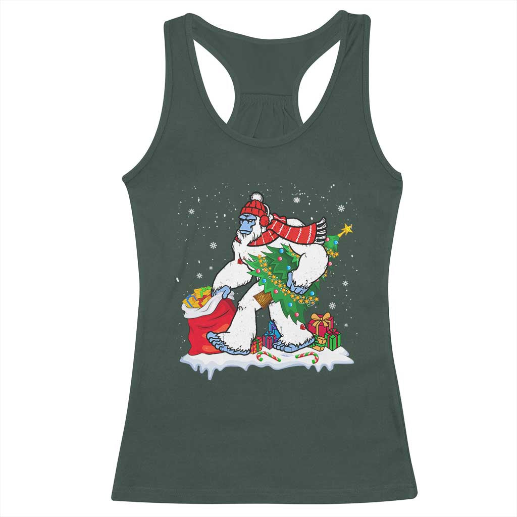 Funny Bigfoot Christmas Racerback Tank Top Believe Winter Yeti Santa Hat Sasquatch Loves Xmas Tree Lights TS10 Dark Forest Green Print Your Wear