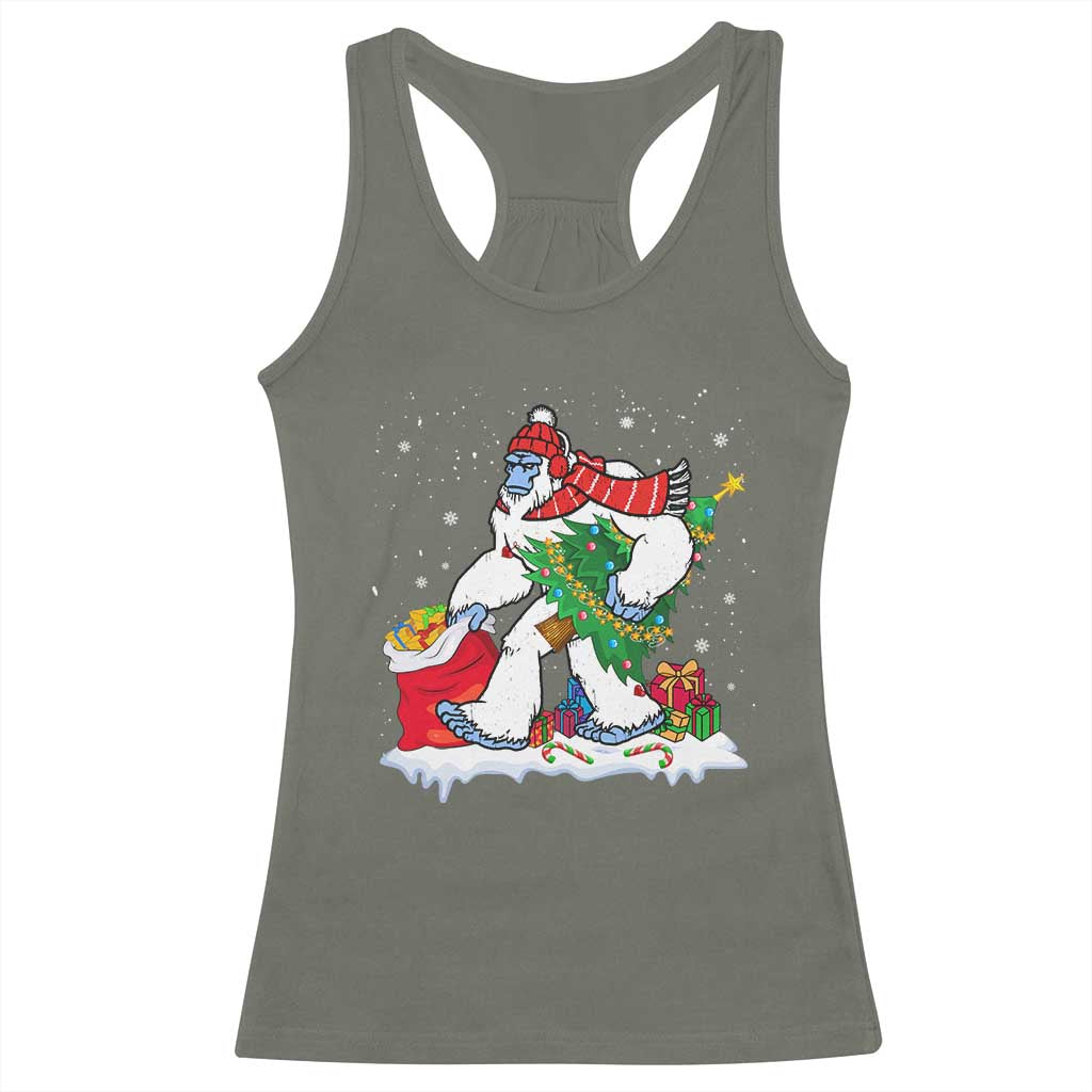 Funny Bigfoot Christmas Racerback Tank Top Believe Winter Yeti Santa Hat Sasquatch Loves Xmas Tree Lights TS10 Military Green Print Your Wear