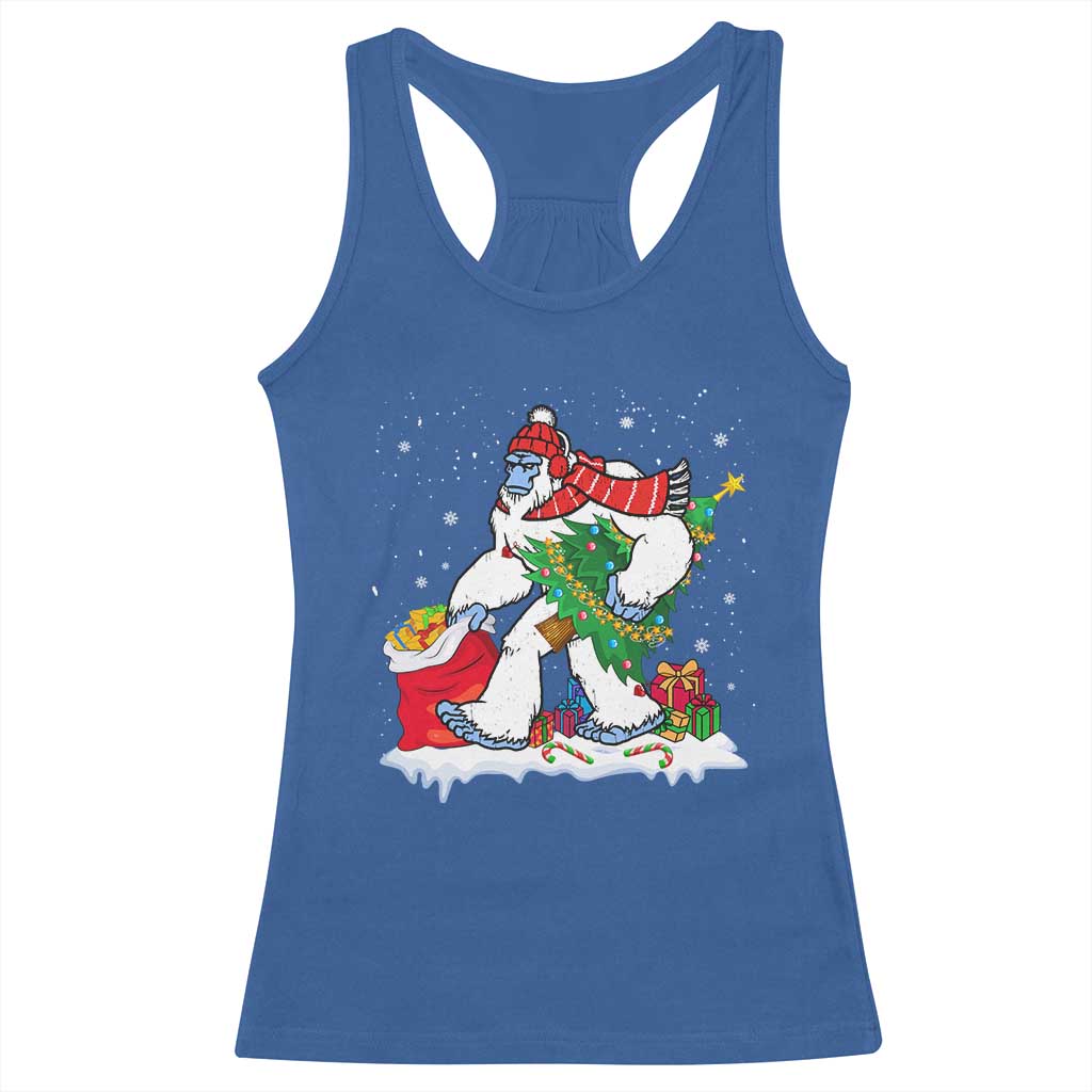 Funny Bigfoot Christmas Racerback Tank Top Believe Winter Yeti Santa Hat Sasquatch Loves Xmas Tree Lights TS10 Royal Blue Print Your Wear