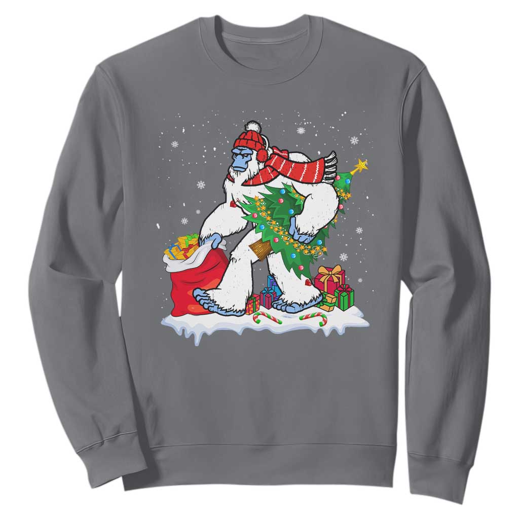 Funny Bigfoot Christmas Sweatshirt Believe Winter Yeti Santa Hat Sasquatch Loves Xmas Tree Lights TS10 Charcoal Print Your Wear