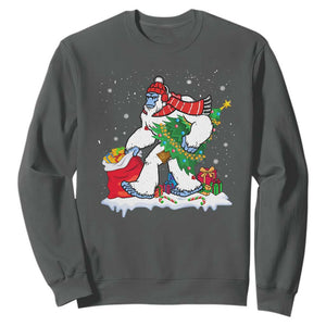 Funny Bigfoot Christmas Sweatshirt Believe Winter Yeti Santa Hat Sasquatch Loves Xmas Tree Lights TS10 Dark Heather Print Your Wear