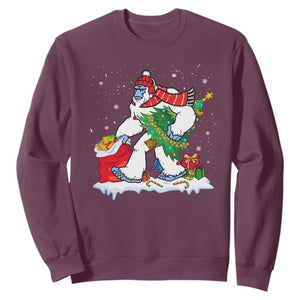 Funny Bigfoot Christmas Sweatshirt Believe Winter Yeti Santa Hat Sasquatch Loves Xmas Tree Lights TS10 Maroon Print Your Wear