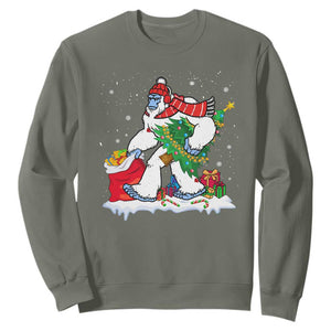 Funny Bigfoot Christmas Sweatshirt Believe Winter Yeti Santa Hat Sasquatch Loves Xmas Tree Lights TS10 Military Green Print Your Wear