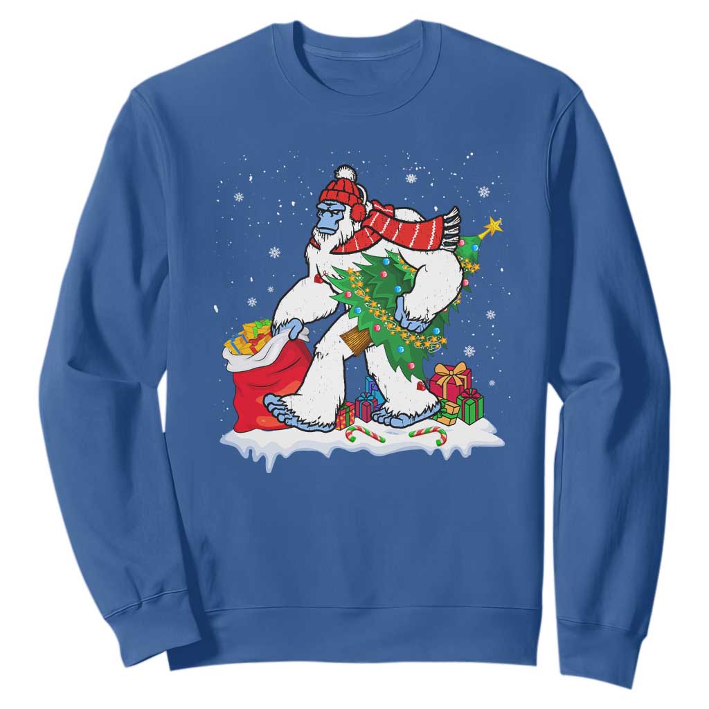 Funny Bigfoot Christmas Sweatshirt Believe Winter Yeti Santa Hat Sasquatch Loves Xmas Tree Lights TS10 Royal Blue Print Your Wear