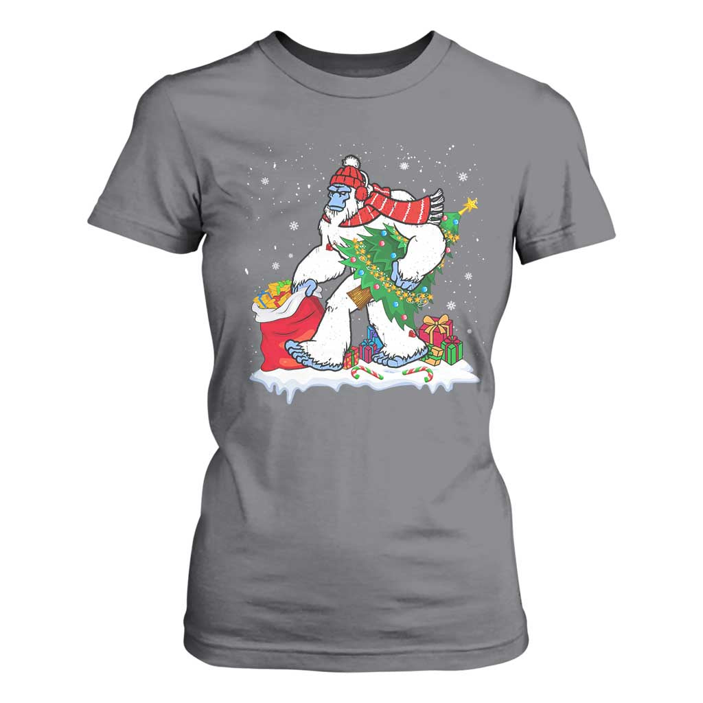 Funny Bigfoot Christmas T Shirt For Women Believe Winter Yeti Santa Hat Sasquatch Loves Xmas Tree Lights TS10 Charcoal Print Your Wear