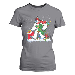 Funny Bigfoot Christmas T Shirt For Women Believe Winter Yeti Santa Hat Sasquatch Loves Xmas Tree Lights TS10 Charcoal Print Your Wear