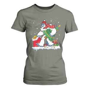 Funny Bigfoot Christmas T Shirt For Women Believe Winter Yeti Santa Hat Sasquatch Loves Xmas Tree Lights TS10 Military Green Print Your Wear