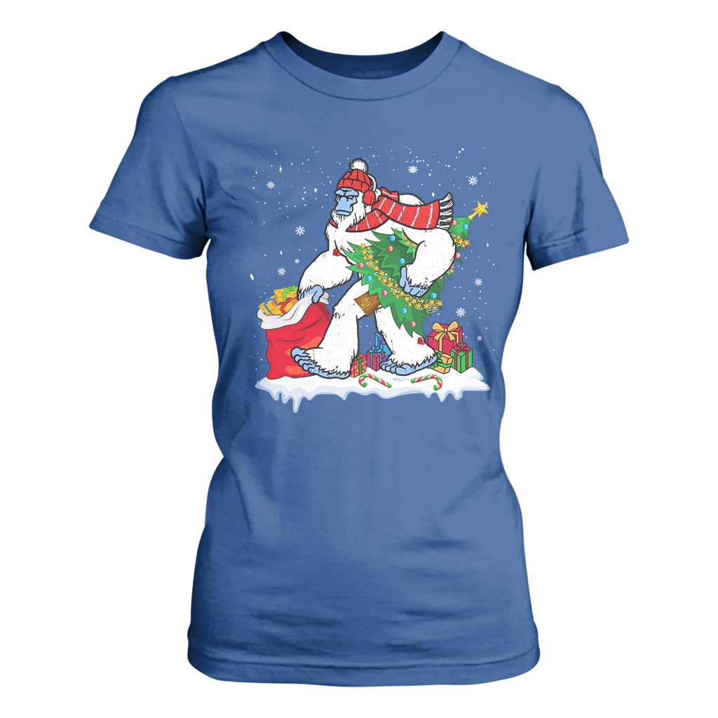 Funny Bigfoot Christmas T Shirt For Women Believe Winter Yeti Santa Hat Sasquatch Loves Xmas Tree Lights TS10 Royal Blue Print Your Wear