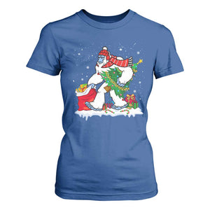 Funny Bigfoot Christmas T Shirt For Women Believe Winter Yeti Santa Hat Sasquatch Loves Xmas Tree Lights TS10 Royal Blue Print Your Wear