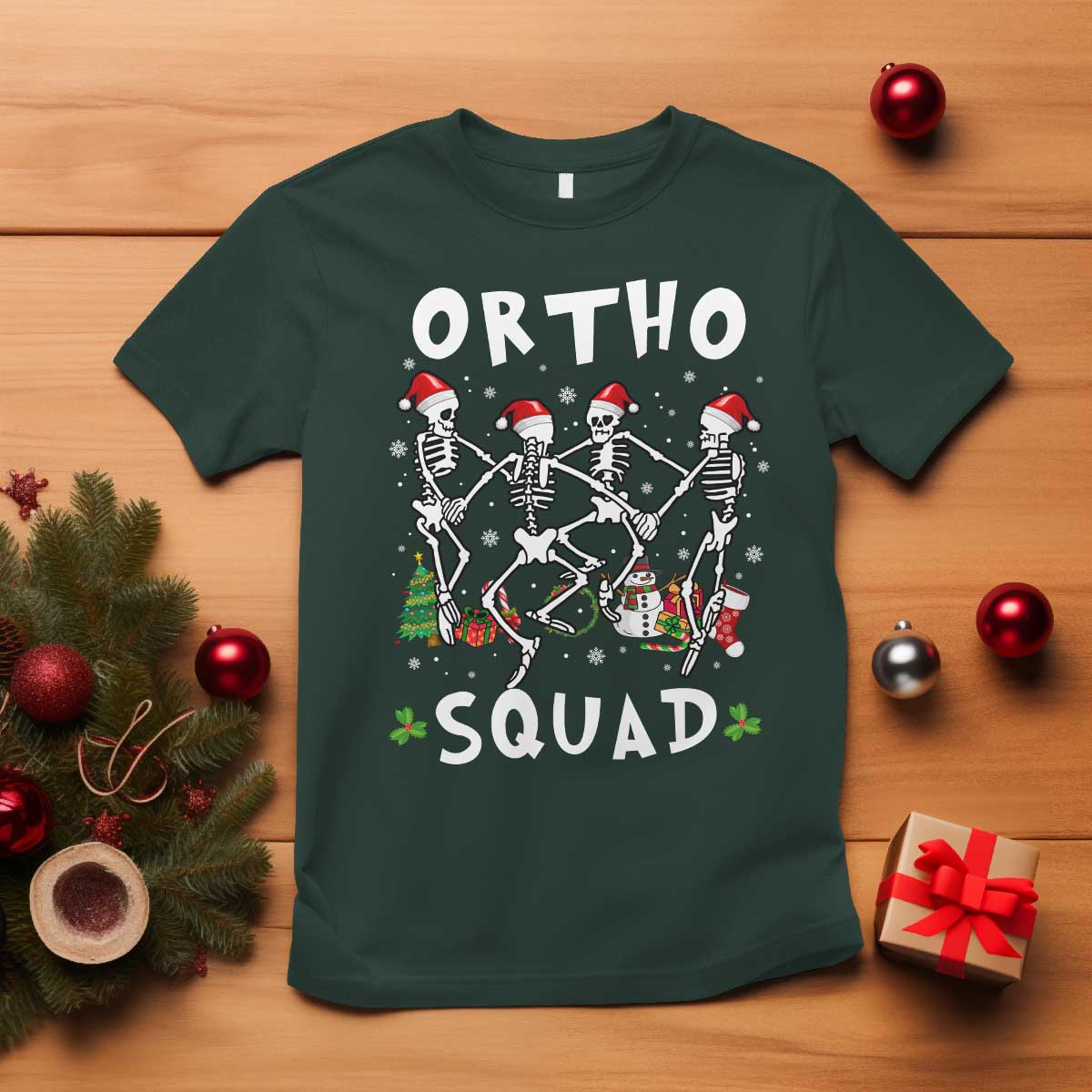 Funny Christmas Ortho Nurse T Shirt Xmas Dancing Skeleton Orthopedics PICU Icu Nurse Rn Crew TS10 Dark Forest Green Print Your Wear