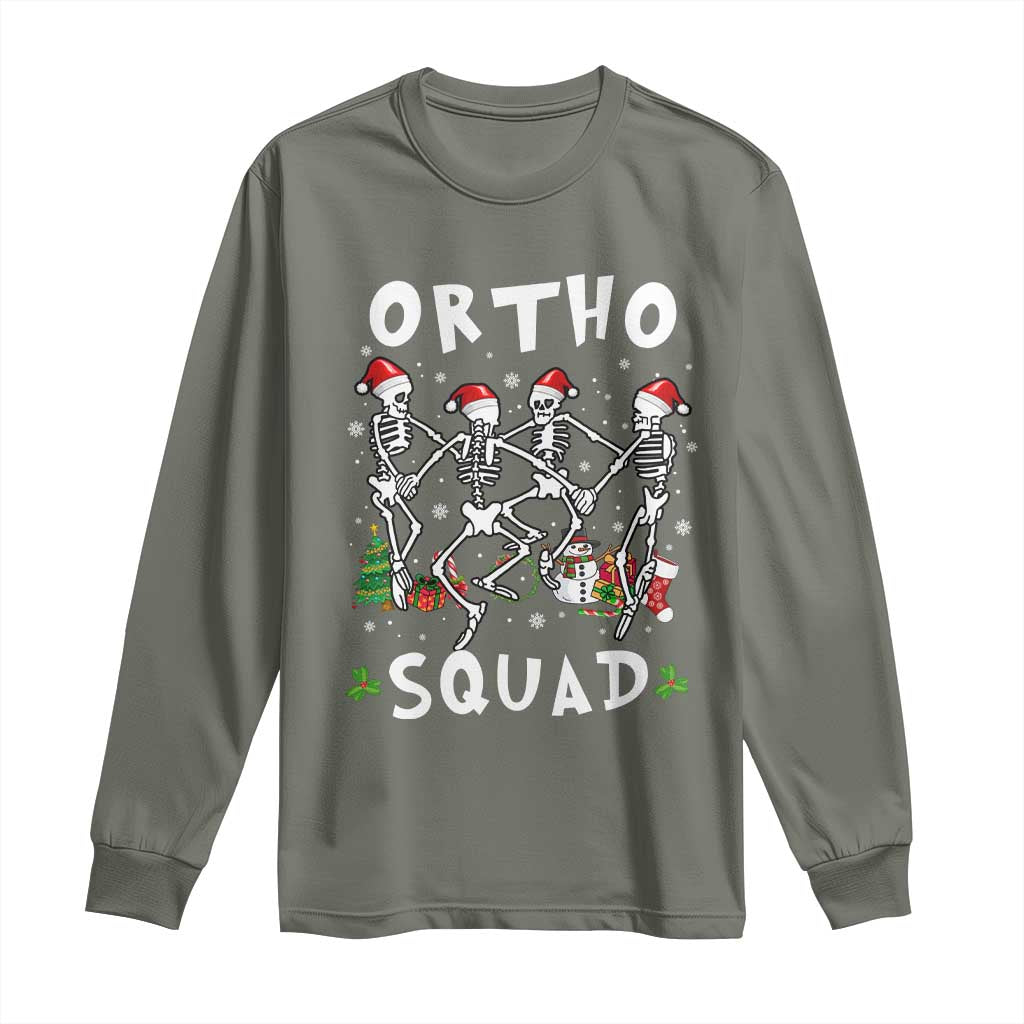 Funny Christmas Ortho Nurse Long Sleeve Shirt Xmas Dancing Skeleton Orthopedics PICU Icu Nurse Rn Crew TS10 Military Green Print Your Wear