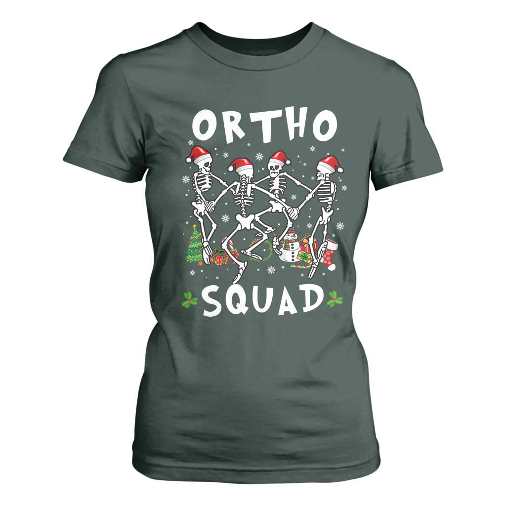 Funny Christmas Ortho Nurse T Shirt For Women Xmas Dancing Skeleton Orthopedics PICU Icu Nurse Rn Crew TS10 Dark Forest Green Print Your Wear