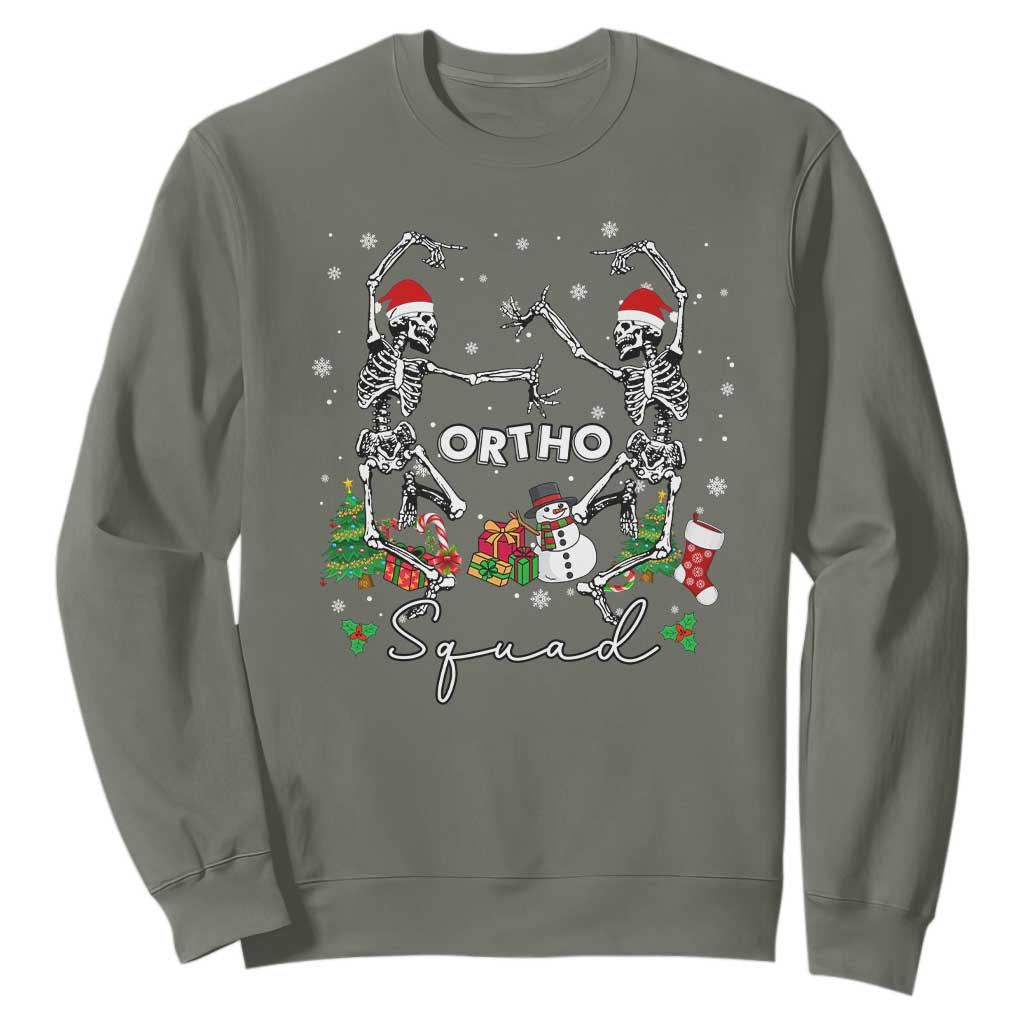 Funny Christmas Nurse Sweatshirt Ortho Squad Dancing Skeleton Orthopedics PICU Icu Nurse Rn Crew TS10 Military Green Print Your Wear