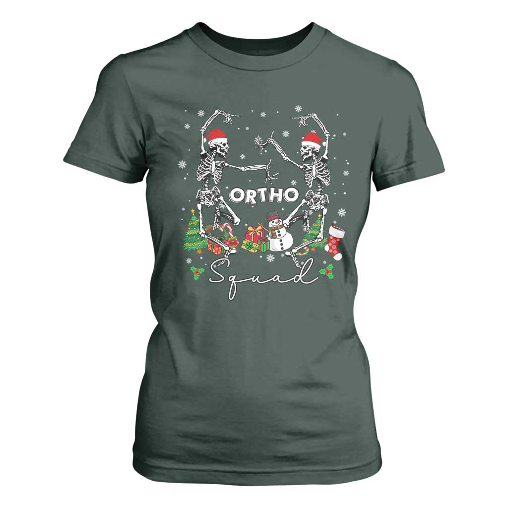 Funny Christmas Nurse T Shirt For Women Ortho Squad Dancing Skeleton Orthopedics PICU Icu Nurse Rn Crew TS10 Dark Forest Green Print Your Wear
