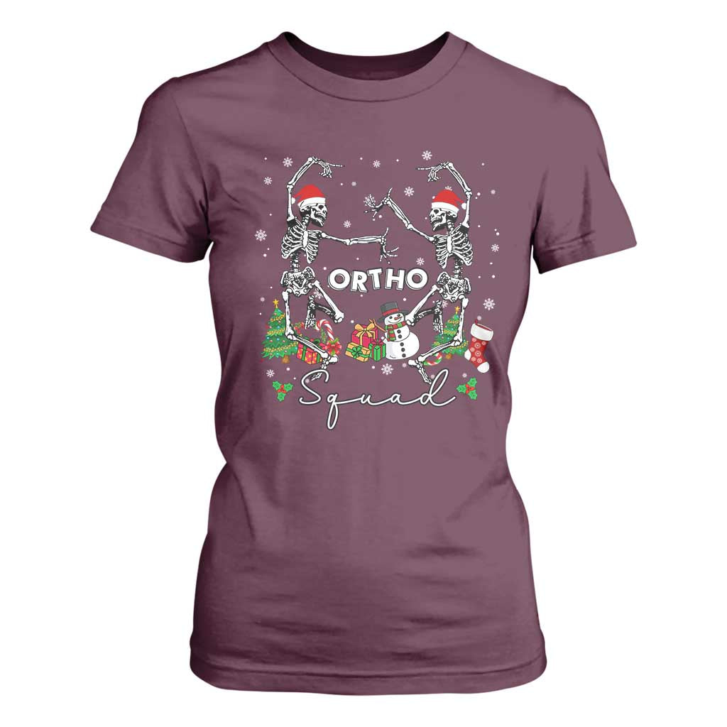 Funny Christmas Nurse T Shirt For Women Ortho Squad Dancing Skeleton Orthopedics PICU Icu Nurse Rn Crew TS10 Maroon Print Your Wear