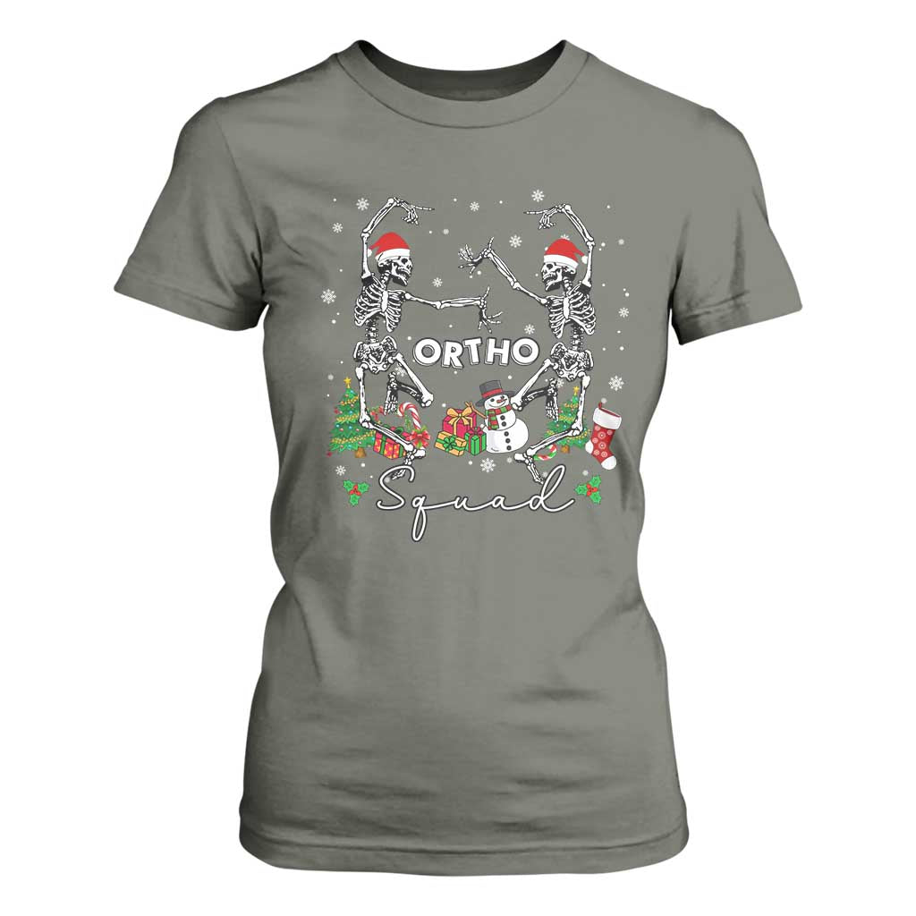 Funny Christmas Nurse T Shirt For Women Ortho Squad Dancing Skeleton Orthopedics PICU Icu Nurse Rn Crew TS10 Military Green Print Your Wear
