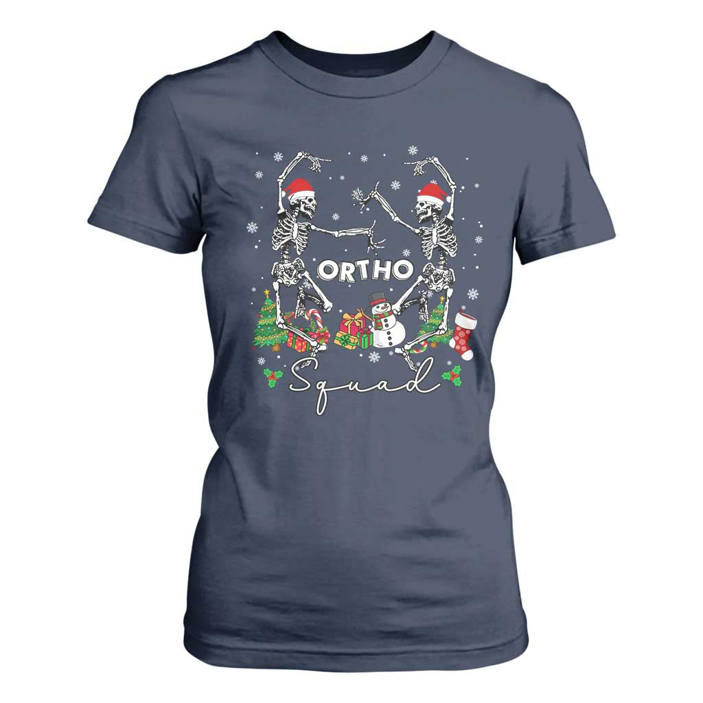 Funny Christmas Nurse T Shirt For Women Ortho Squad Dancing Skeleton Orthopedics PICU Icu Nurse Rn Crew TS10 Navy Print Your Wear